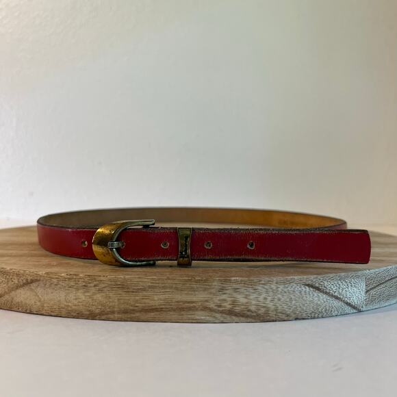 Vintage Liz Claiborne Red Genuine Saddle Leather Brass Buckle Belt Size Large main image 11